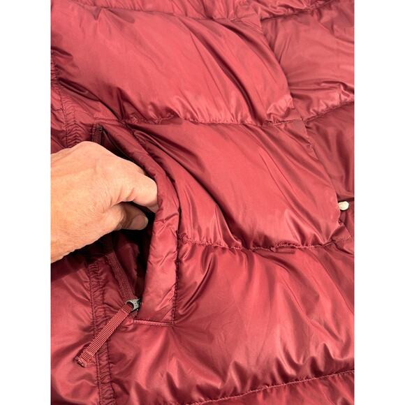 Athleta Down Puffer Coat LARGE Burgundy Hooded Quilted Long Parka Jacket - Picture 9 of 11